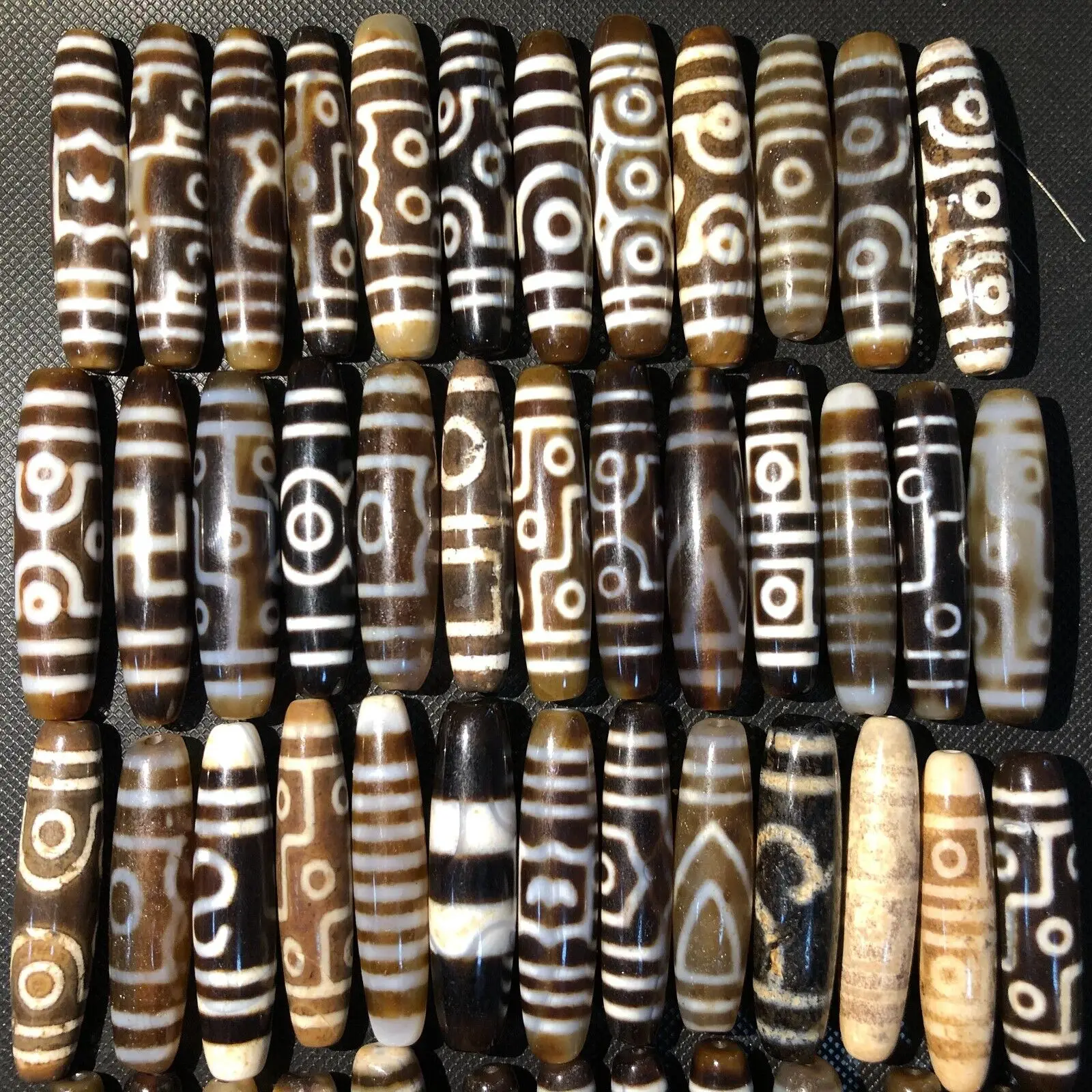 Magic Tibetan Old Agate Multiple patterns Totem dZi Bead 50pcs11-14*55-59mm