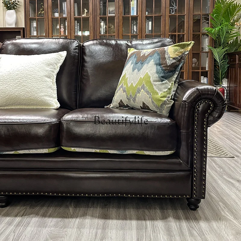 04American first-layer cowhide leather sofa combination retro living room leather art