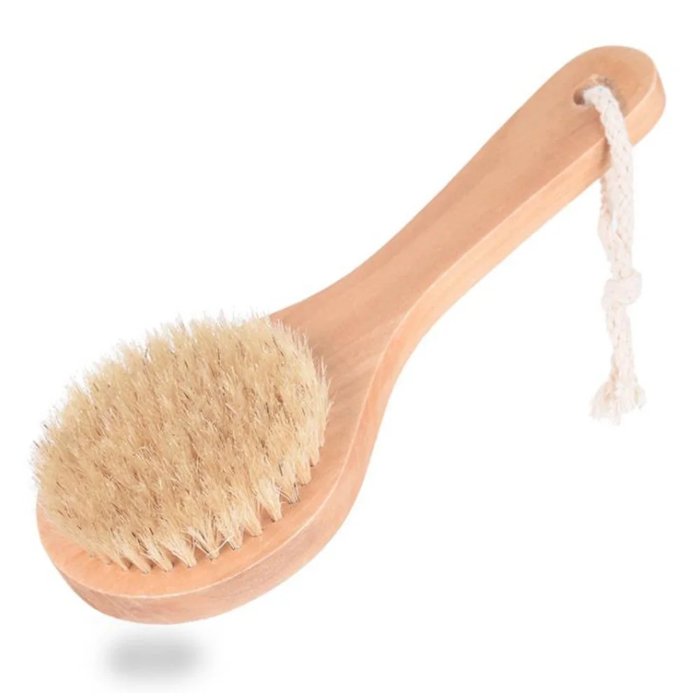 100PCS Dry Bath Body Brush Back Scrubber Anti-slip Short Wooden Handle Natural Bristles Shower Exfoliating Massager