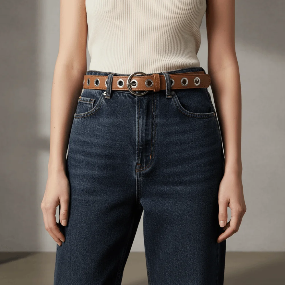 Adjustable Fashion Grommet Belt Textured Parallel Holes Punk Rock Waistband Universal Width Fit Flexible Lightweight Strap