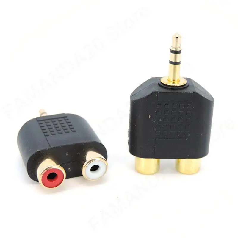 Gold plated 3pole Stereo 3.5mm AUX male to 2 RCA Female Audio Adapter Splitter Connector for pc Speaker Earphone Headphone M20