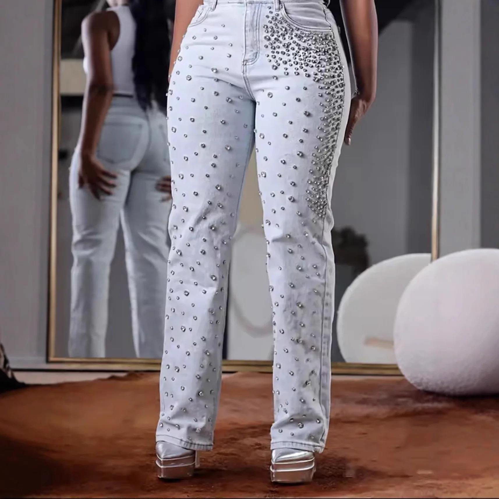 Denim-Hose Damen Jeans Vintage Lange Hosen Slim Fit Sexy Hohe Taille Gerade Hosen Y2k Streetwear Elegant Splice Work Casual