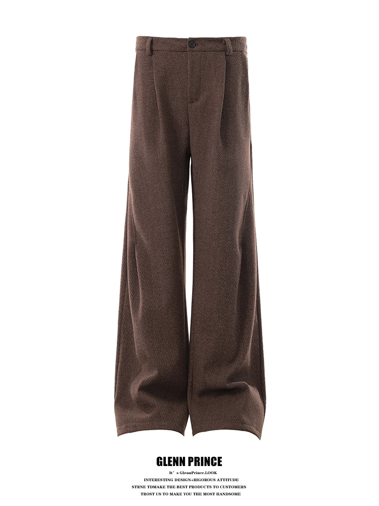 

Брюки GPstudio из шерсти на осень-зиму, прямые, с высокой талией, повседневные, для мужчин и женщин, цвет кофе, для подростков