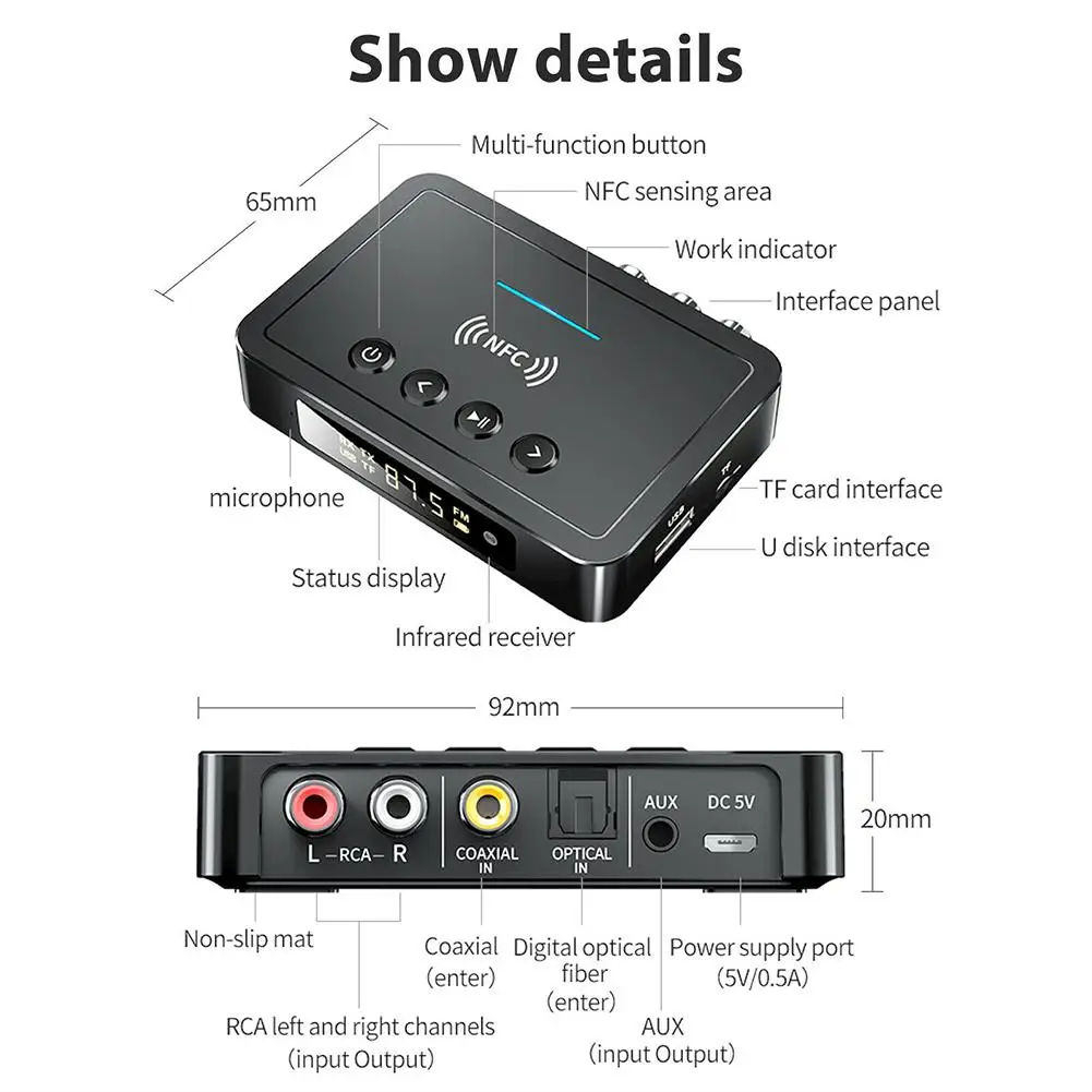 NFC bezprzewodowy nadajnik-odbiornik samochodowy Bluetooth kompatybilny 5.0 Adapter M6 Fm 3 w 1 Adapter Audio z wyświetlaczem LED