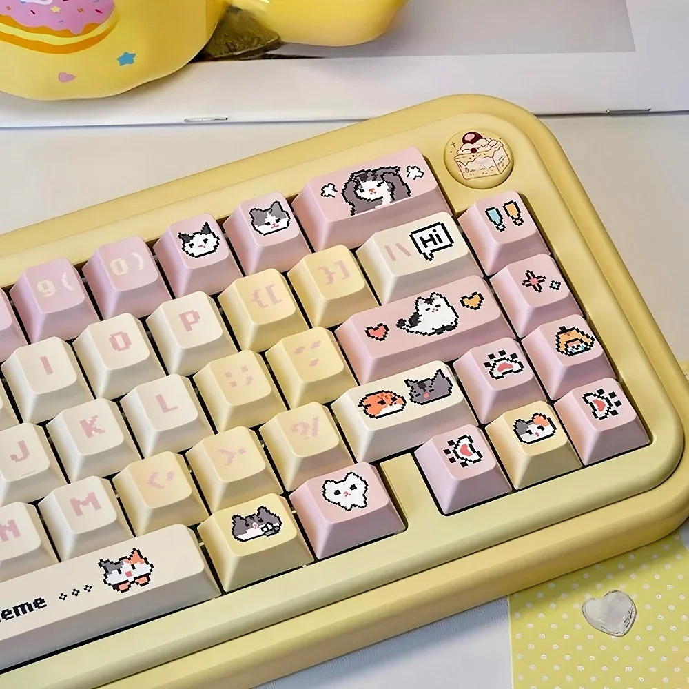 Pixel Puppy Keycap Set PBT 132 Cherry Milk Yellow Cute Keycap Suitable for MX Switch Mechanical Keyboard 61/68/75/84/96/104