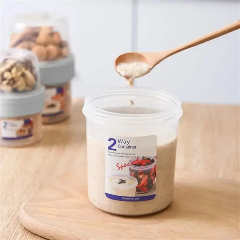 Breakfast Oatmeal Cup Fresh-keeping Cereal Nut Yogurt Salad Container Portable Food Box Double-layered Lunch Box Storage Jars - view 5