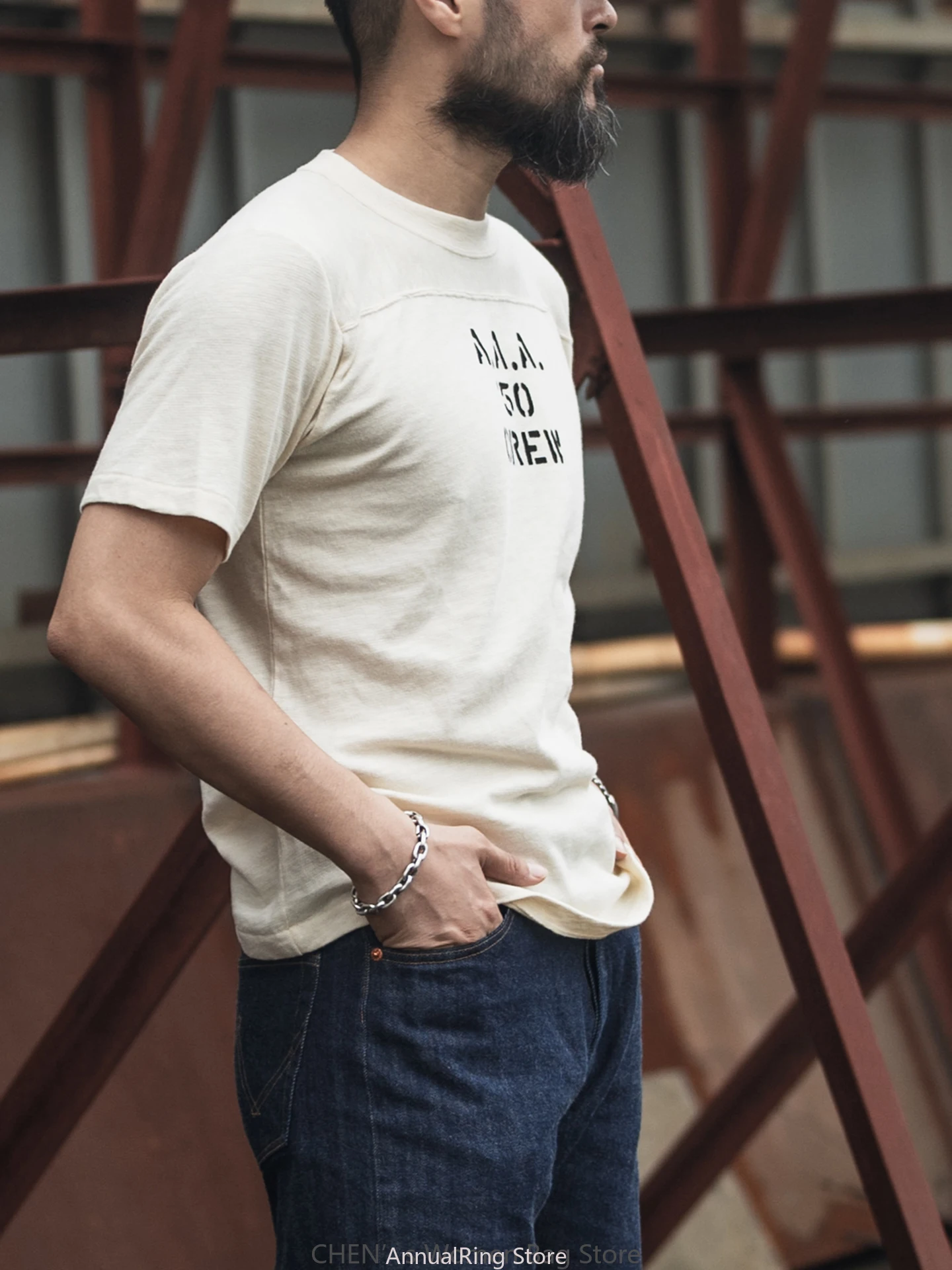 Rugged Bronson 1950s Football T-Shirt Vintage Inspired Print Slub Cotton Short Sleeve Tee for Men