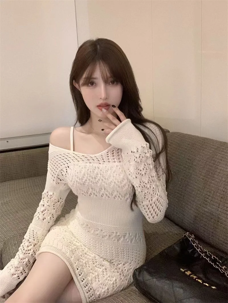 

Sexy Knitted Dr Women's Summer New Hollow out Slimming ort Skirt Spicy Girl Body a Small Size Wrap around Skirt