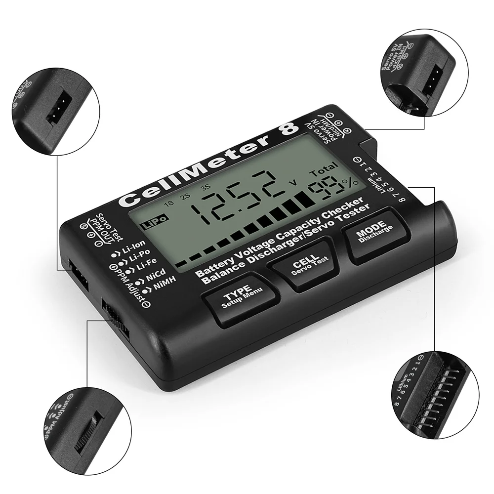 Lcd Digital Battery Capacity Tester Detector Cellmeter Rc CellMeter7/CellMeter8 2-8S 4-8S Servo Lipo li-Lon Nimh Battery Tester