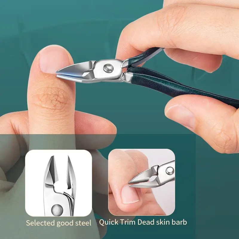 Nuovo set di tagliaunghie in acciaio inossidabile Set di strumenti per toelettatura con custodia portatile Strumento per manicure per unghie verdi