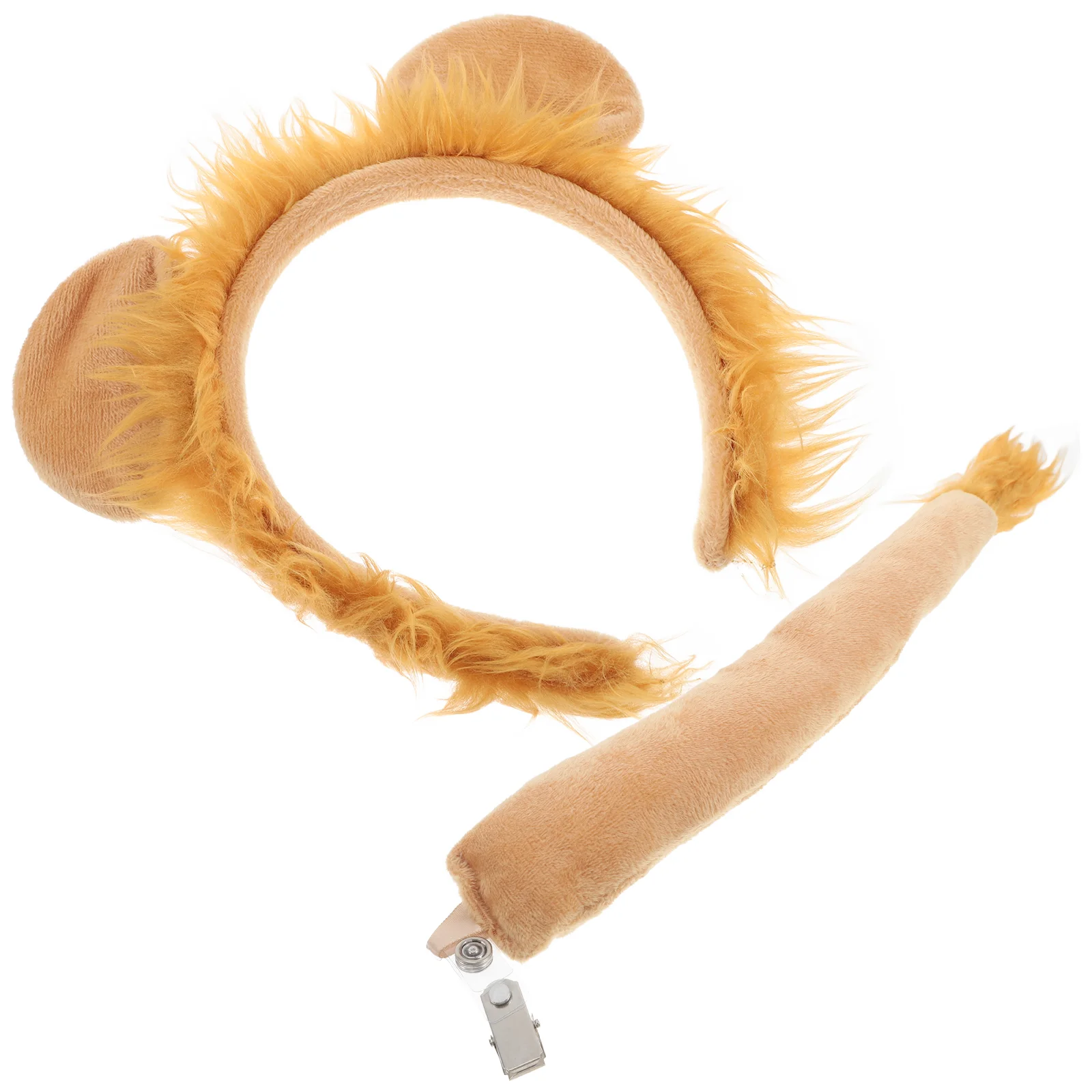 2 Piece Lion Headband Tail Set Kids Costume Accessories Animal Ear Hairband Party Decors Carnival Festival Dress Up