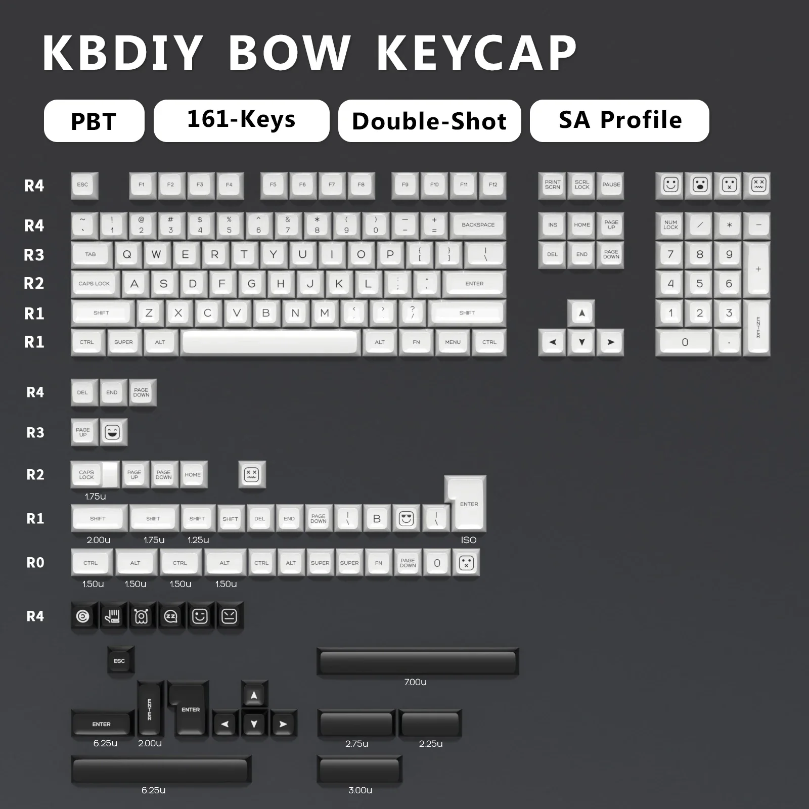 KBDiy 161 Keys GMK BOW Keycaps Set Custom Double Shot PBT SA Profile ISO White Mechanical Keyboard Keycap Gamer for GMK67 K500