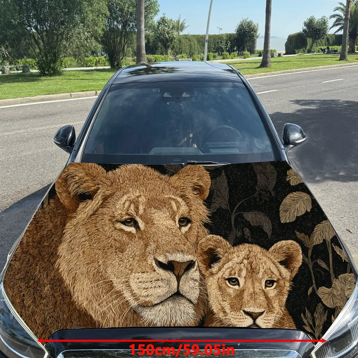 Car Decal Lioness and Cub in Artistic Background with Textural Elements & Wild-Bonding Visual Details Car Hood Sticker, Waterpro