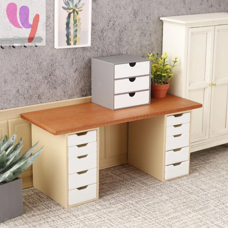 Hot Sale 1:12 Dollhouse Miniature Miniature Office Desk And Filing Cabinet Furniture Living Room Model Craft Decor Toys