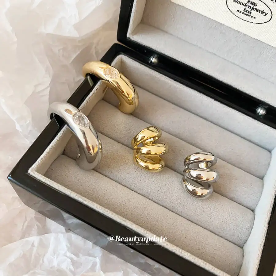 K Gold Plated Three Layer Minimalist Understated Suitable Those Without Pierced Ears Ear Bone Clips Earrings