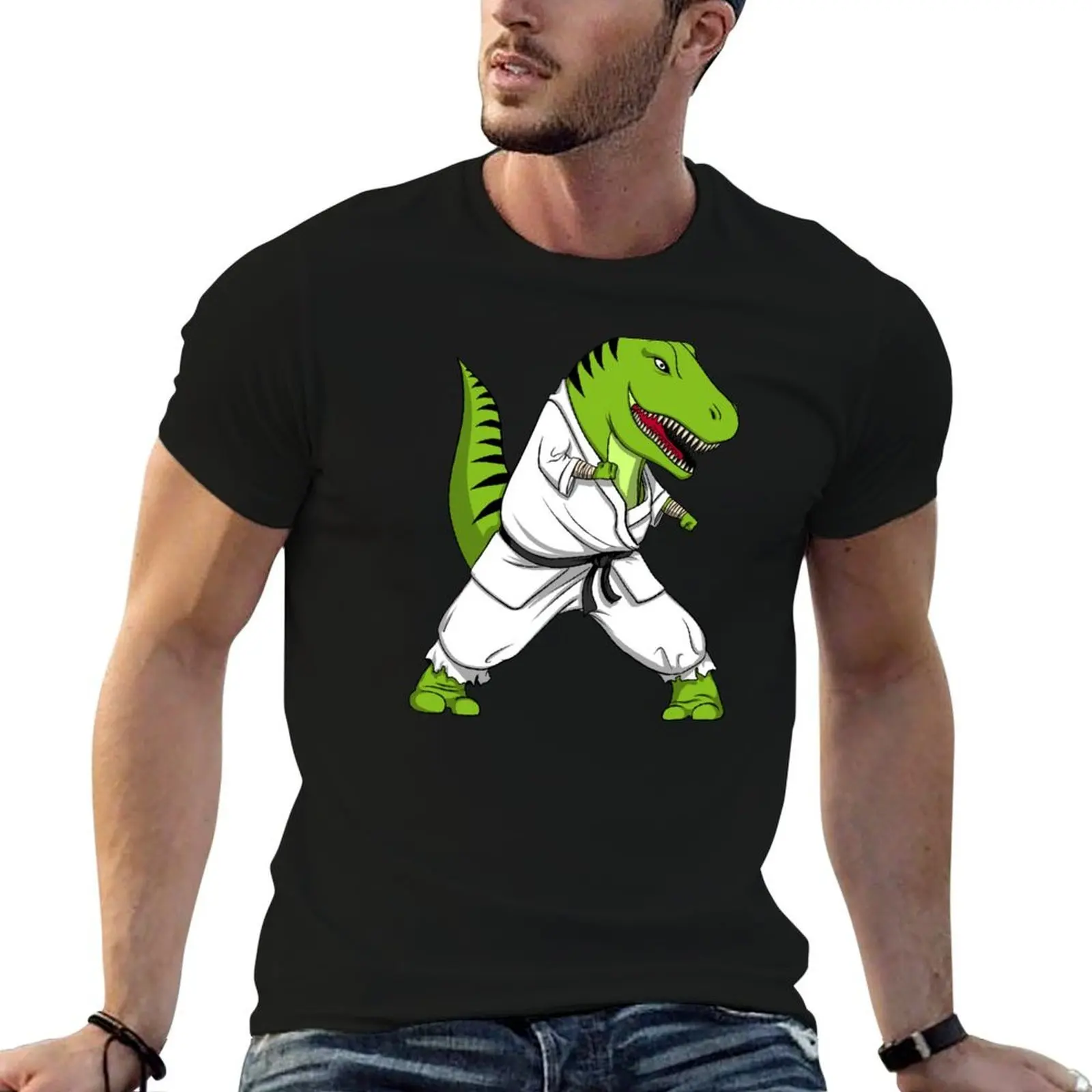 T-Rex Dinosaur Karate T-Shirt cotton tshirt 100% essential t shirt anime tshirt T-shirt