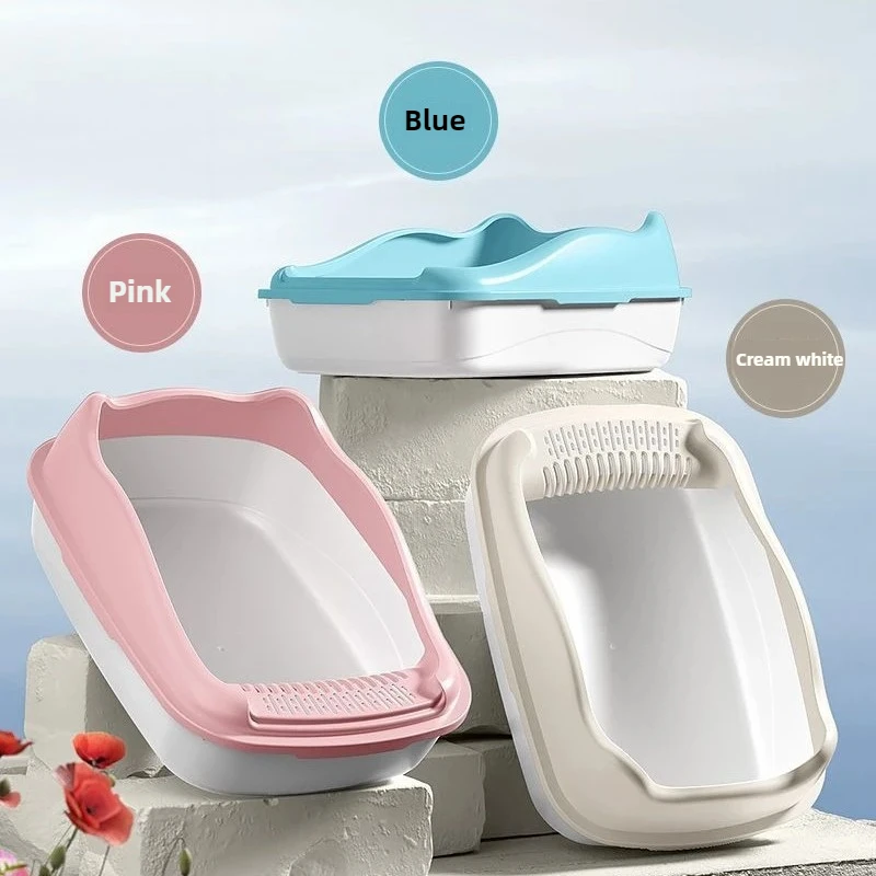Semi-Closed Cat Litter Box Breathable Durable Kitten Toilet Bedpan with Scoop Pet Accessories Spill-Proof Litter Box