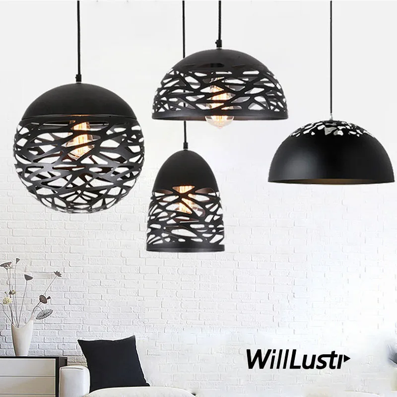 Retro Hollow Out Iron Pendant Lamp Creative Metal Suspension Light Hotel Cafe Bar Shop Through-Carved Hanging Ceiling Chandelier