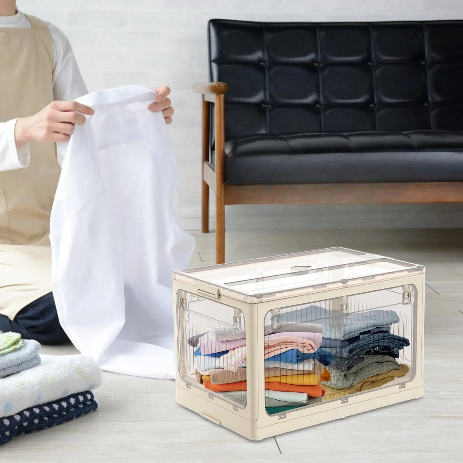 

Storage Box Foldable Storage Bins With Lids Space-Saving Cubes Crates Organization Decorative Container For Pantry Kitchen