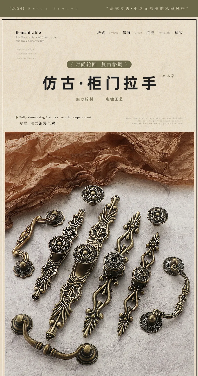 Antike Schubladenknöpfe, Bronzegriffe, Schlafzimmergriffe, Küchenschrankgriffe, Schuhorganizer-Griffe, Retro-Griffe für Möbel – Detail 1