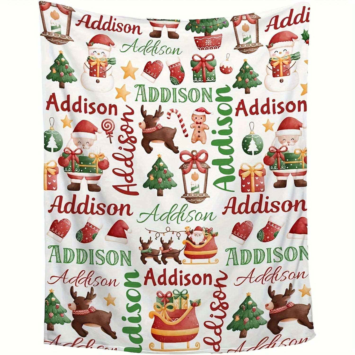 Santa & Reindeer Flannel Blanket Soft & Cozy For Sofa Bed Travel Camping Office Machine Washable All Season Digital Prints