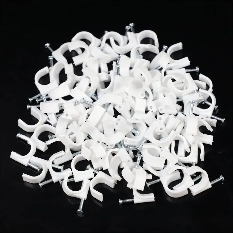 100pcs Cable Clips 4/6/10/16mm Cable Wire Clips Nail In Cable Clips Cable Tacks Coaxial Nail Clamps Nails For Cords