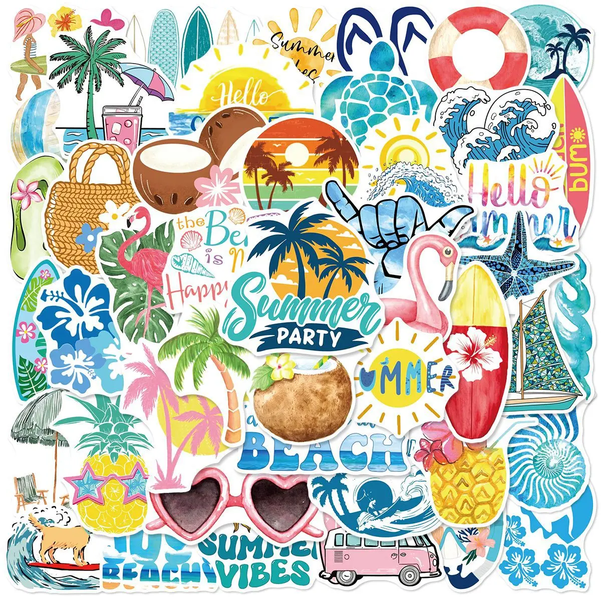 50-Pack Summer Surf Beach Graffiti Decal Waterproof Stickers for Phone Guitar Luggage Notebook Stationery Decoration