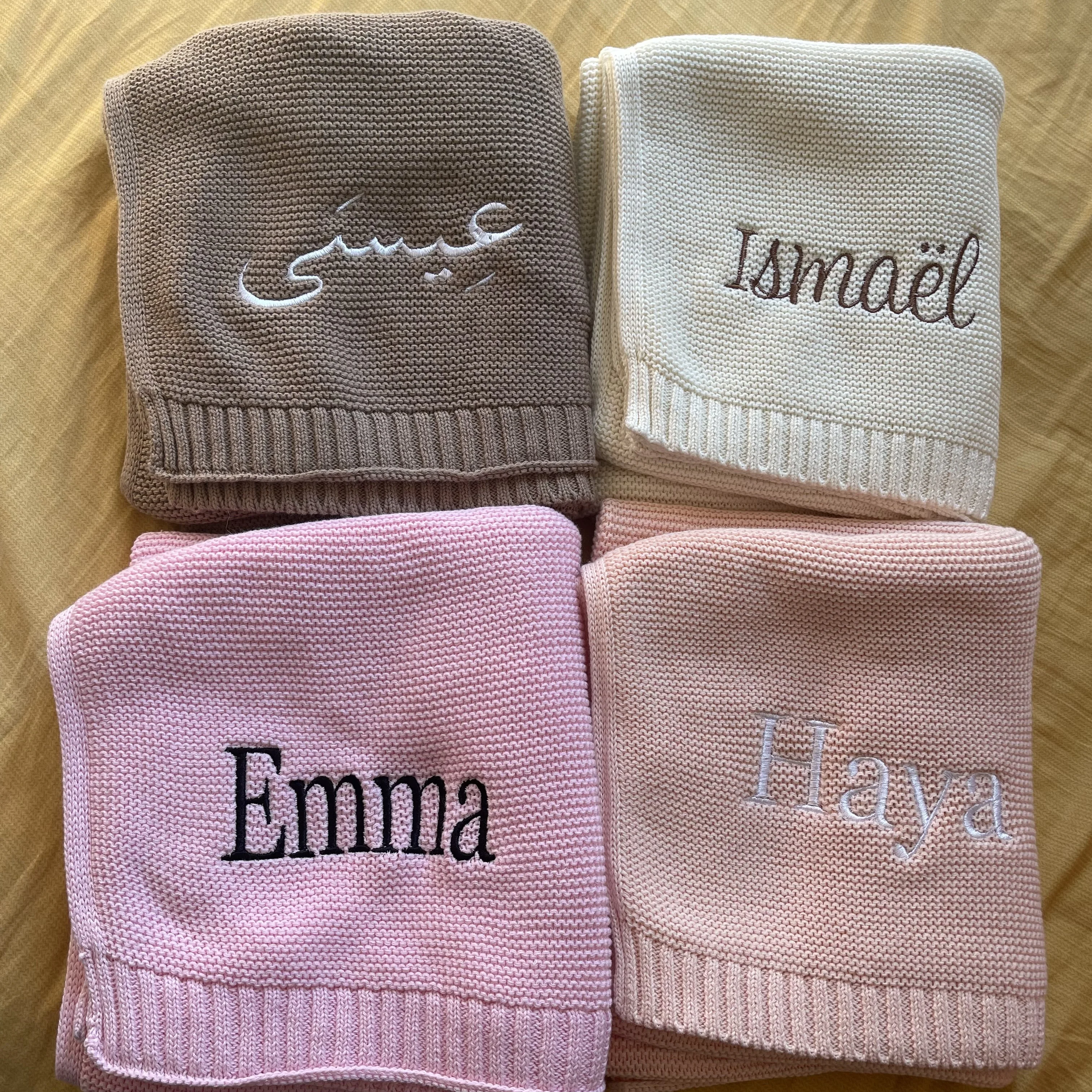 Embroidered Name Baby Blanket Baby Shower Stroller Blanket Newborn Baby Gift Personalized Soft Breathable Cotton Knitted Blanket