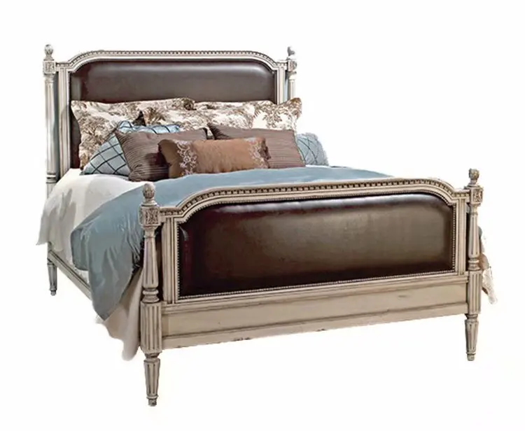 

Solid wood oak double bed American retro engraved bedroom 1.8 meters leather art soft