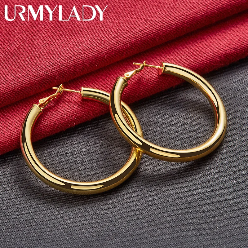 URMYLADY Smooth Circle 50mm Hoop Earrings 925 Silver Plated 18k Gold  For Women Man Charm Wedding Engagement Fashion Jewelry