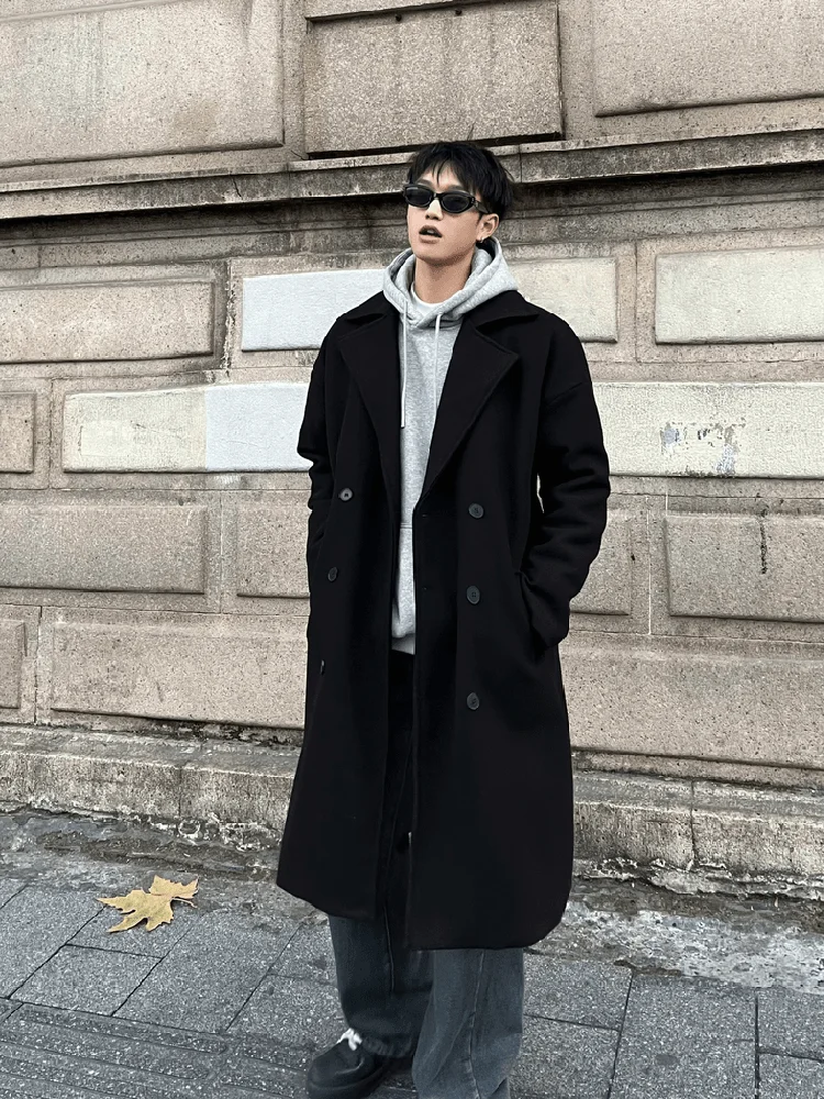 

Мужское шерстяное пальто Briti Sle: зимнее, премиум-класса, двубортное, средней длины до колена, в корейском стиле, ветрозащитное.