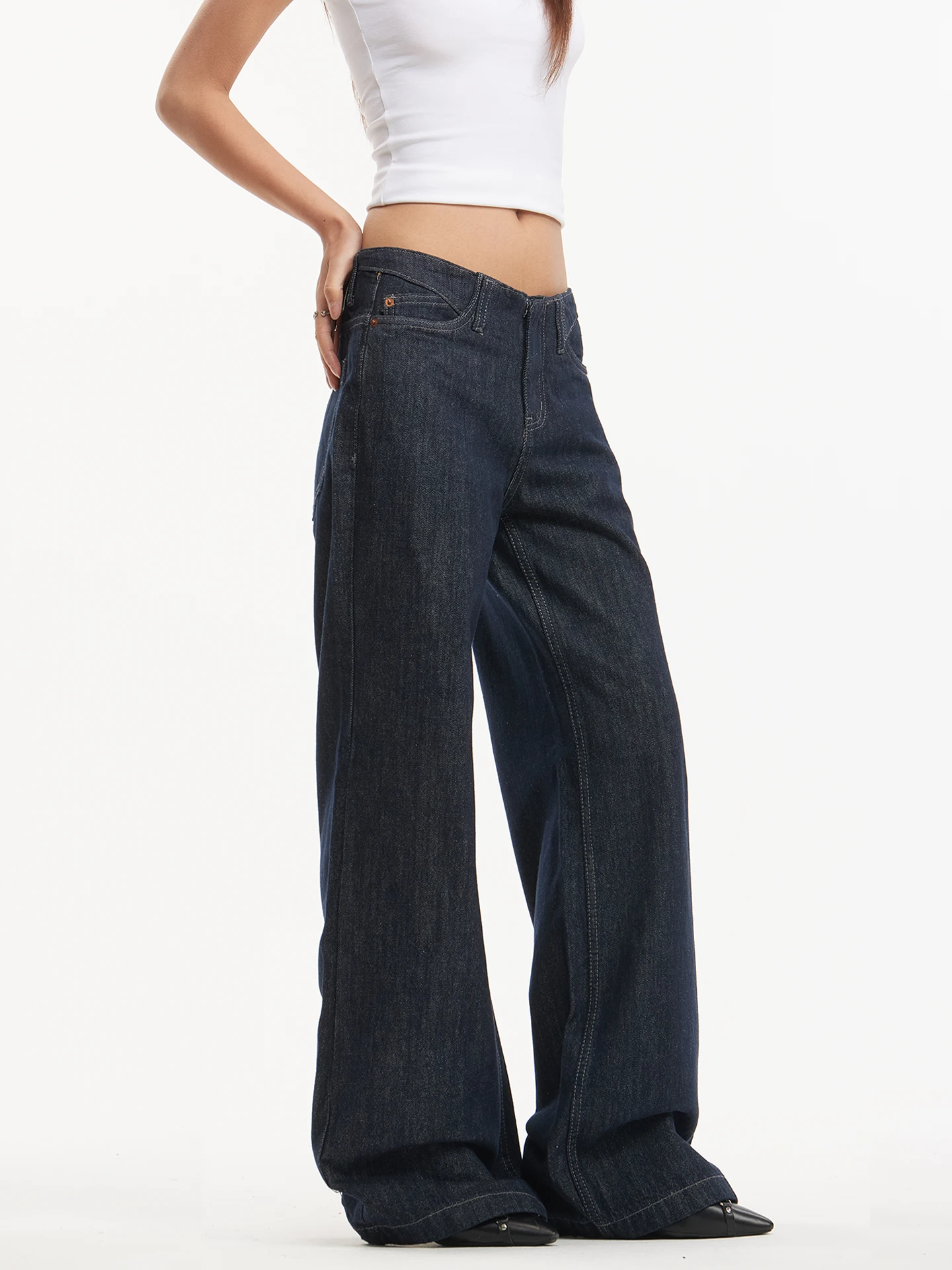 

Start the End Американские ретро джинсы с низкой талией и прямыми штанинами для похудения, женские длинные брюки чистого кроя, хлопковые свободные брюки на молнии