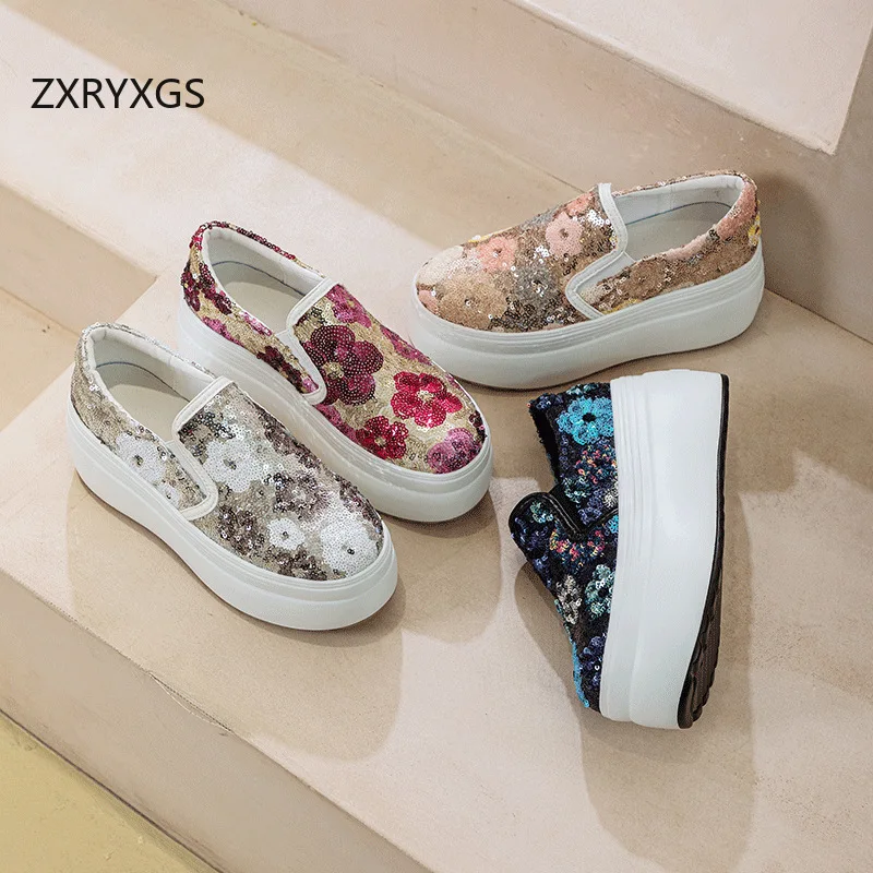 ZXRYXGS-zapatos de lentejuelas con flores para mujer, zapatillas deportivas informales, transpirables, con plataforma y realce, para primavera, 2024