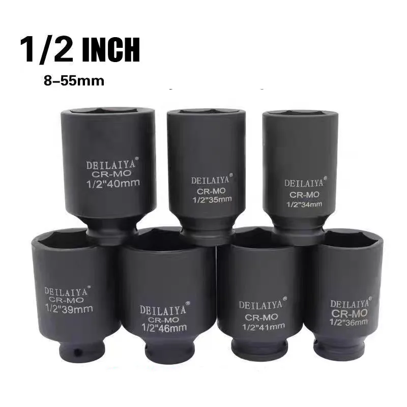 Duży rozmiar 46mm 50mm55mm Gniazda 1/2" Napęd głęboki Pneumatyczny długi klucz nasadowy sześciokątny Ciężka opona 6-punktowy klucz nasadowy