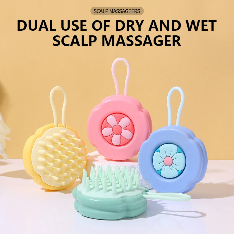 Flower Pattern Silicone Shampoo Brush, Scalp Massage Comb, Lavagem do cabelo, Massagem Corporal, Escova de chuveiro, Ferramenta de cabeleireiro do salão