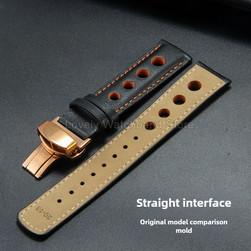 مشبك قابل للطي لساعة تيسو T-Race حزام ساعة من الجلد الطبيعي المثقوب PRS516 T044430A T044614A T044417A واجهة مسطحة