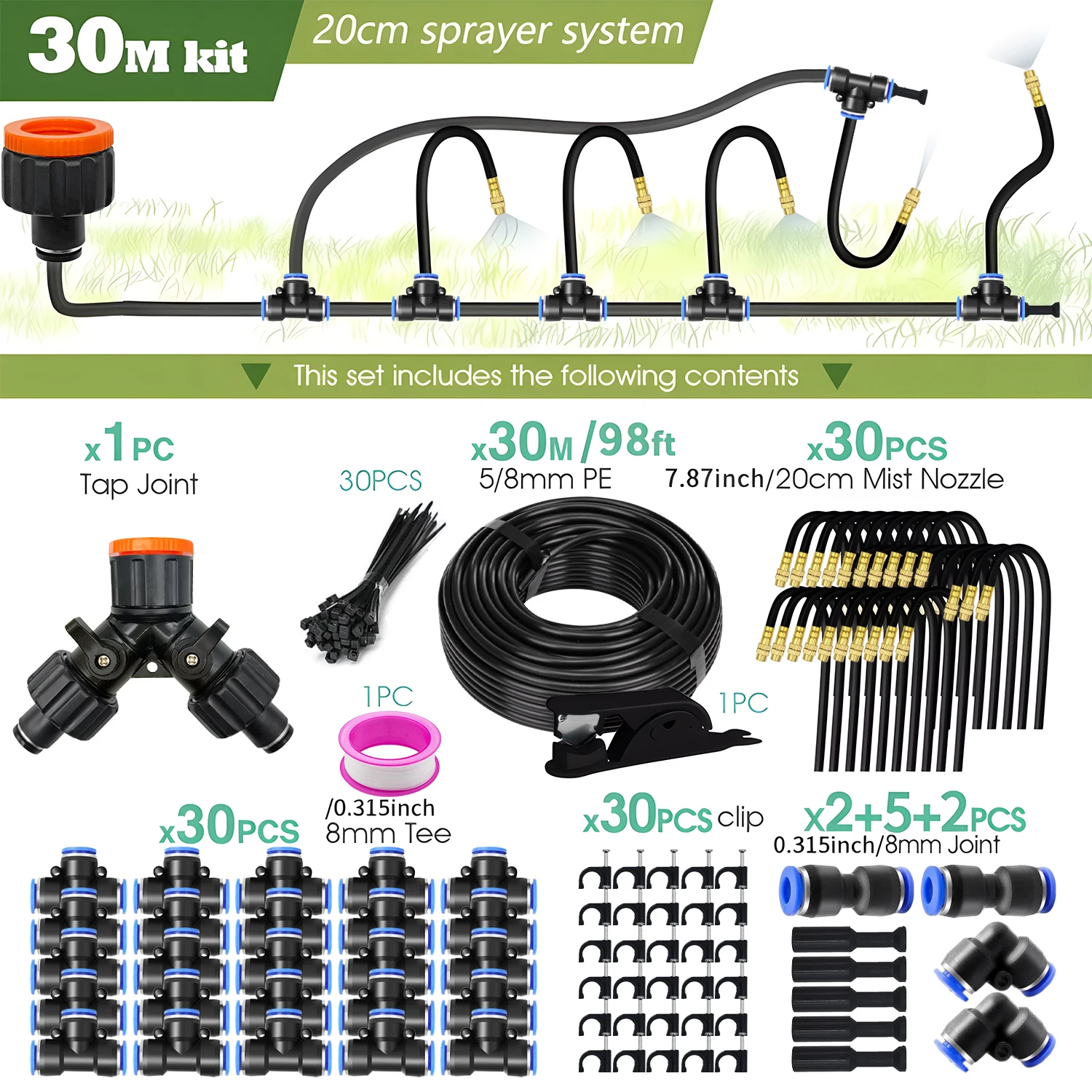 Patio Misting Cooling System for Garden Plant, Fogging Watering Irrigation, DIY, Free Bending, Universal Sprayer Kit, 5M-30M image 3