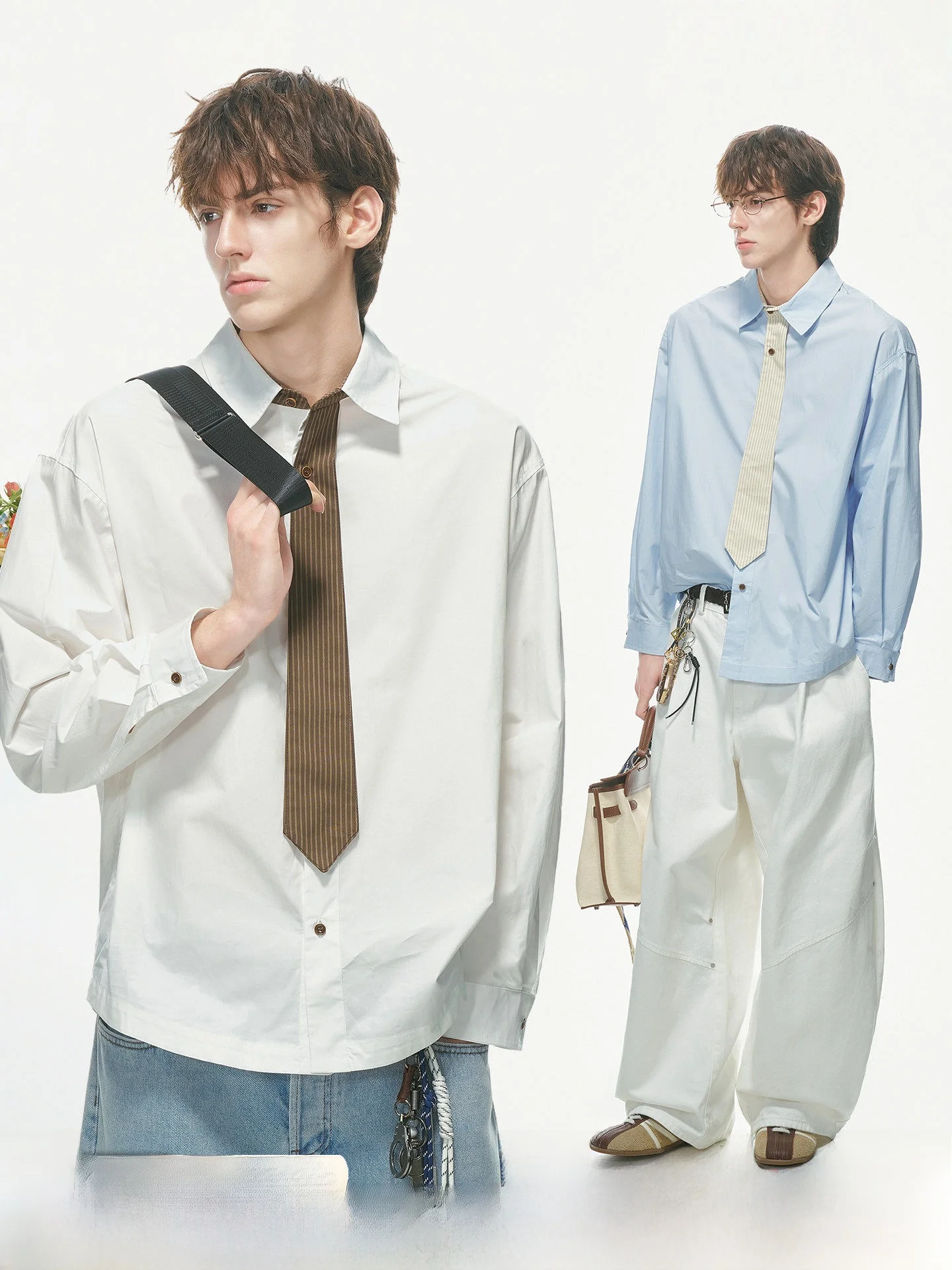 Dream Made Men's Striped Long Sleeve Shirt with Fake Bow Tie College Style Cotton Casual Fashion Spring Autumn 2026 New Model