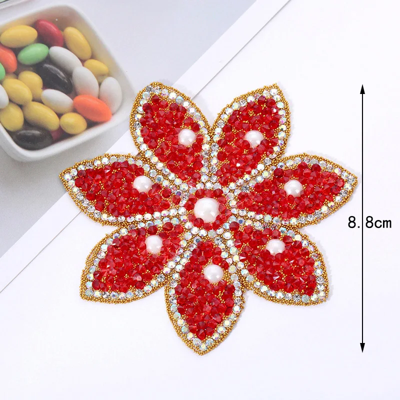 Thermal Patches Flower Rhinestone Applique Pearl DIY For Clothing Jacket Backpack Punk Sewing Decorative Badges Stickers BX003