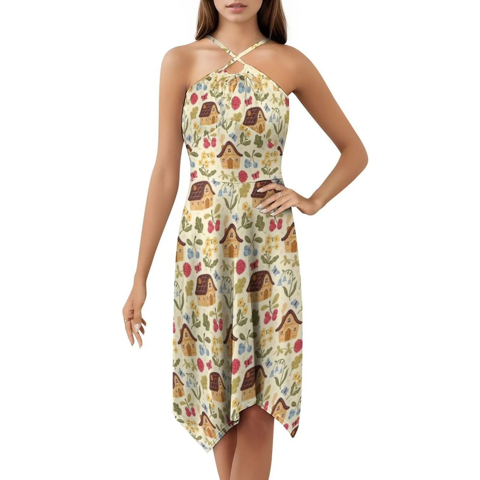 فستان كوخ نباتي بري مثير للإجازات للنساء على الشاطئ وحفلات أعياد الميلاد فستان قصير أنماط زهور برية نباتية