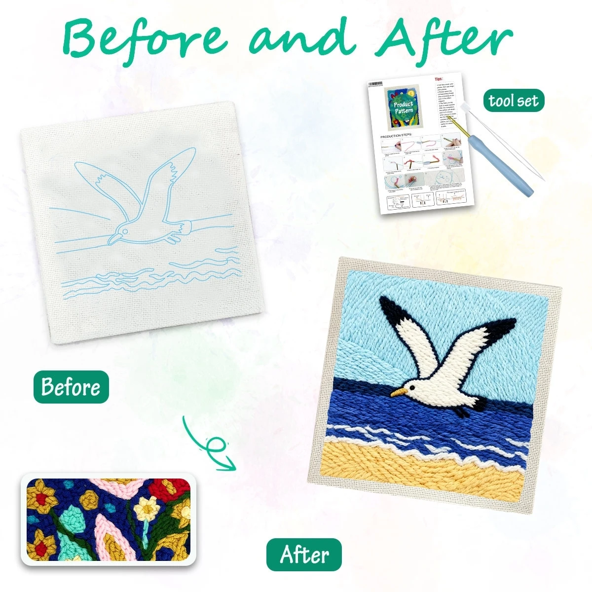 1 Set Seagull DIY Stickerei-Set für Anfänger, Stick-Starter-Kit, Kreuzstich-Kunstgeschenk, Nadelarbeiten – Detail 1