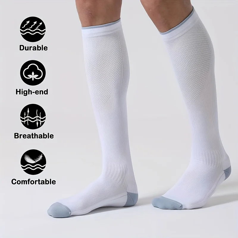 1/4 Paar Kompressionssocken für Herren und Damen, 20–30 mmHg – Durchblutungssocken, geeignet für Pflege und Reisen – weiche, atmungsaktive Sportsocken – Detail 7