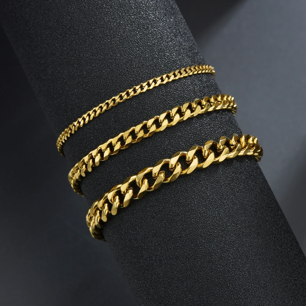 New Trendy Cuban Chain Men Bracelet Classic Stainless Steel 3/5/7/9mm Width Chain Bracelet For Men Women Jewelry Gift