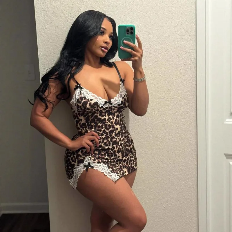 Strikken Kant Patchwork Luipaardprint Bodycon Nachtclub Party Mini Jurk Vrouwen Sexy V-hals Spaghettibandjes Backless Split Pyjama