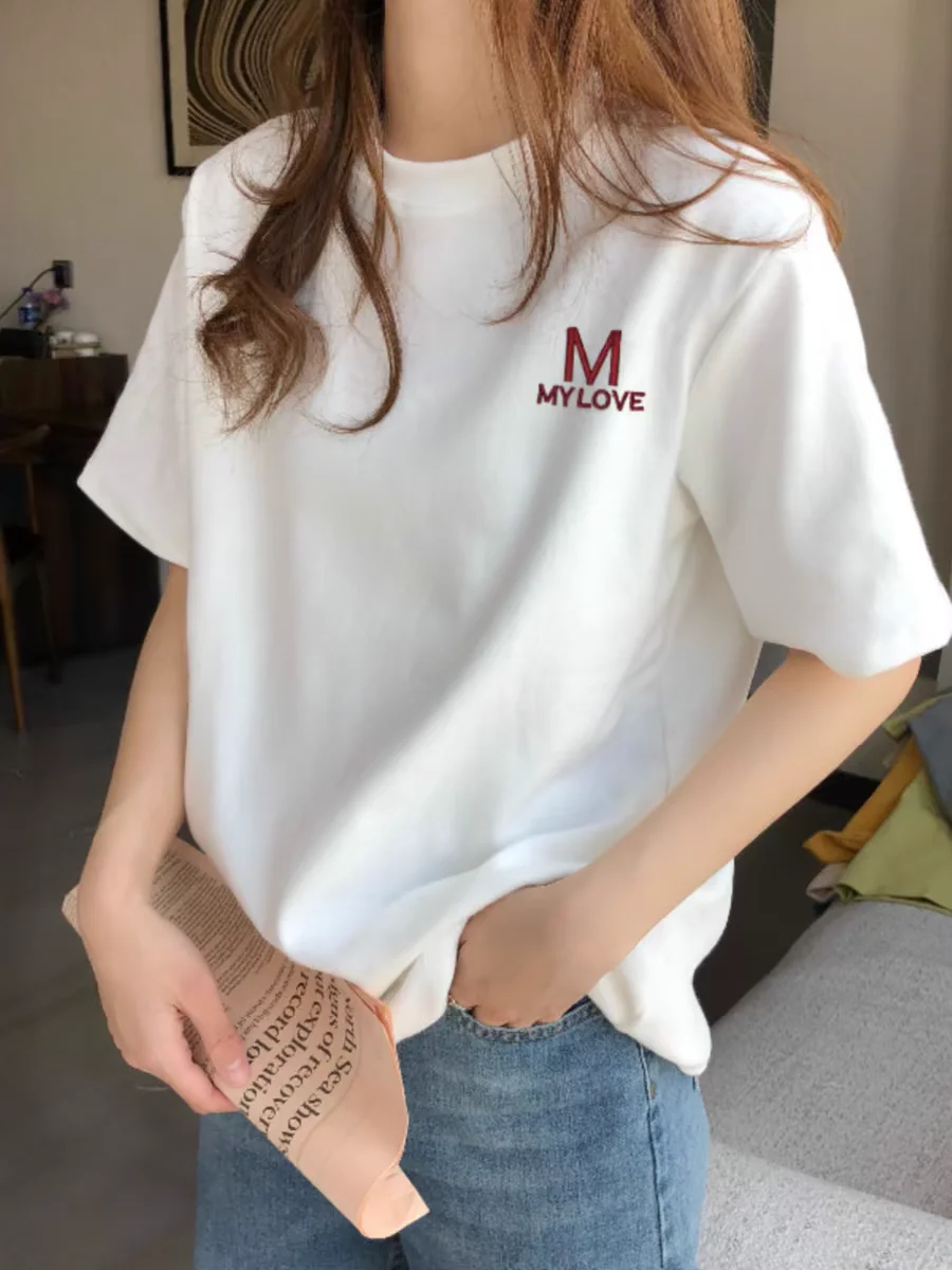 

White cotton T-shirt short sleeve women's summer new loose Korean women's Joker casual round neck half sleeve T-shirt women.