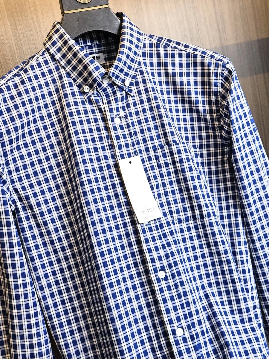 

Long Staple Cotton Men's Vintage Plaid Shirt Skin-friendly Breathable Business Turn-down Collar Long Sleeve