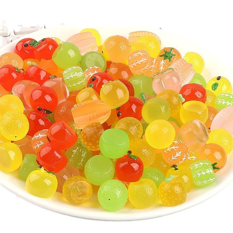 10 szt. Świecące w ciemności urocze figurki owoców z żywicy, dekoracje na biurko, ozdoby, rękodzieło DIY, akcesoria do spinek do włosów, breloczków, zabawki