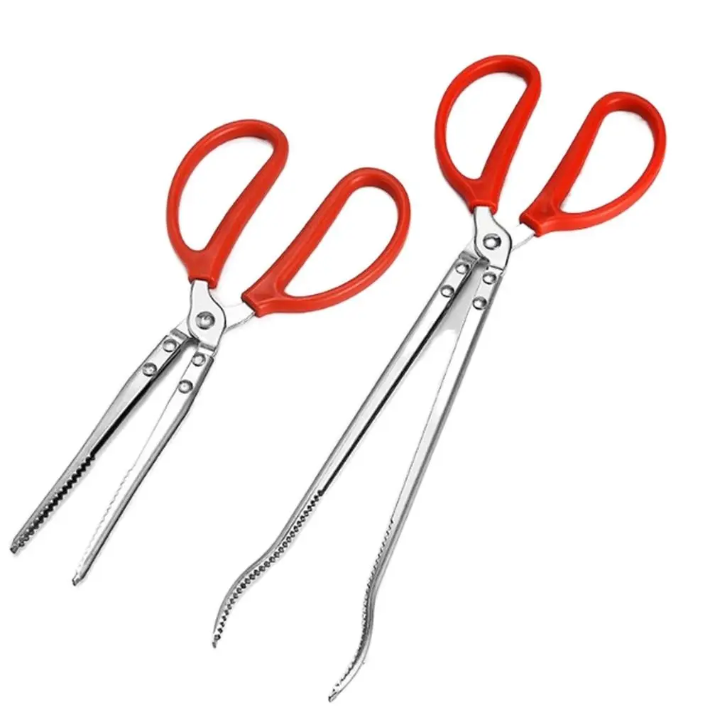 Kitchen Accessories Stainless Steel Barbecue Grilling Red Handle Anti-slip Clip Sea Crab Tongs Tooth Clamp Fishing Catch Tool