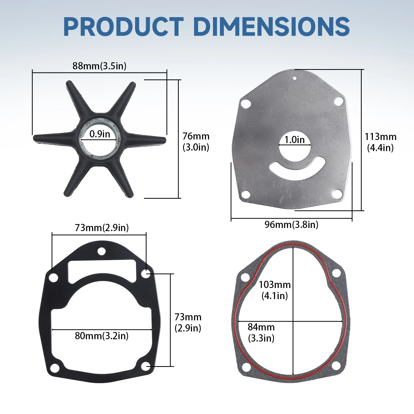 Wasserpumpen-Impeller-Reparatursatz 8M0100526 Gummi-Impeller-Dichtungsplatte passend für Mercury Mariner Außenbordmotor MerCruiser Sterndrive – Detail 1
