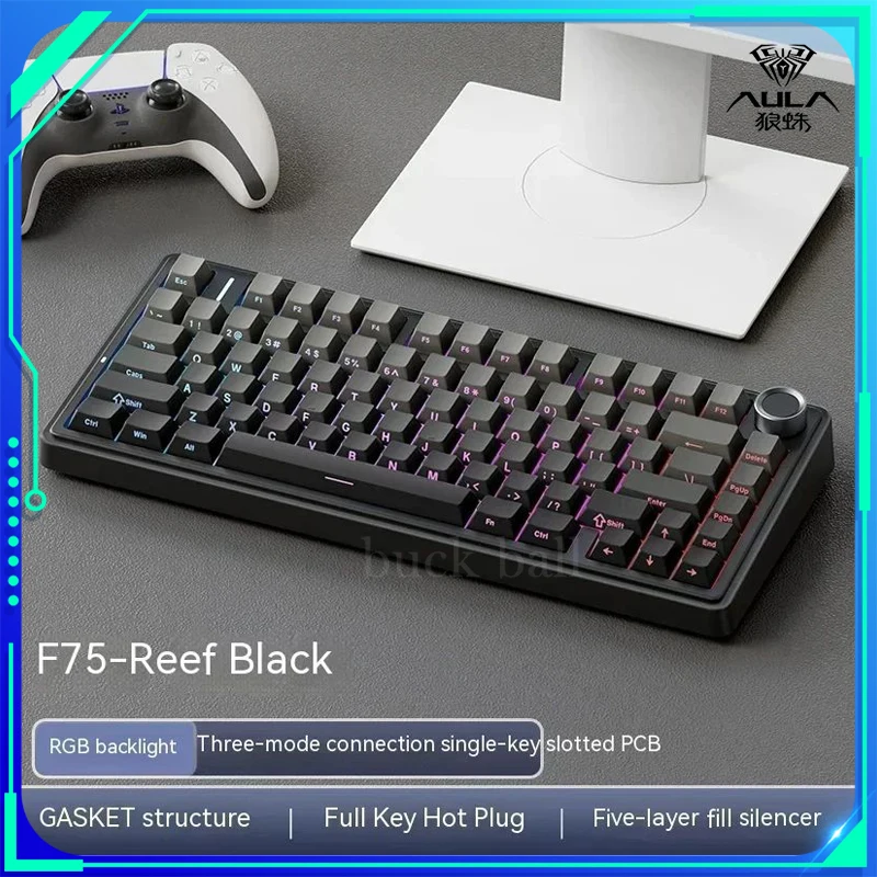 

AULA F75 Wireless Mechanical Keyboard Bluetooth Multifunctional Knob GB Hot Swap Three Mode Gaming Keyboard Pc Gamer Accessories